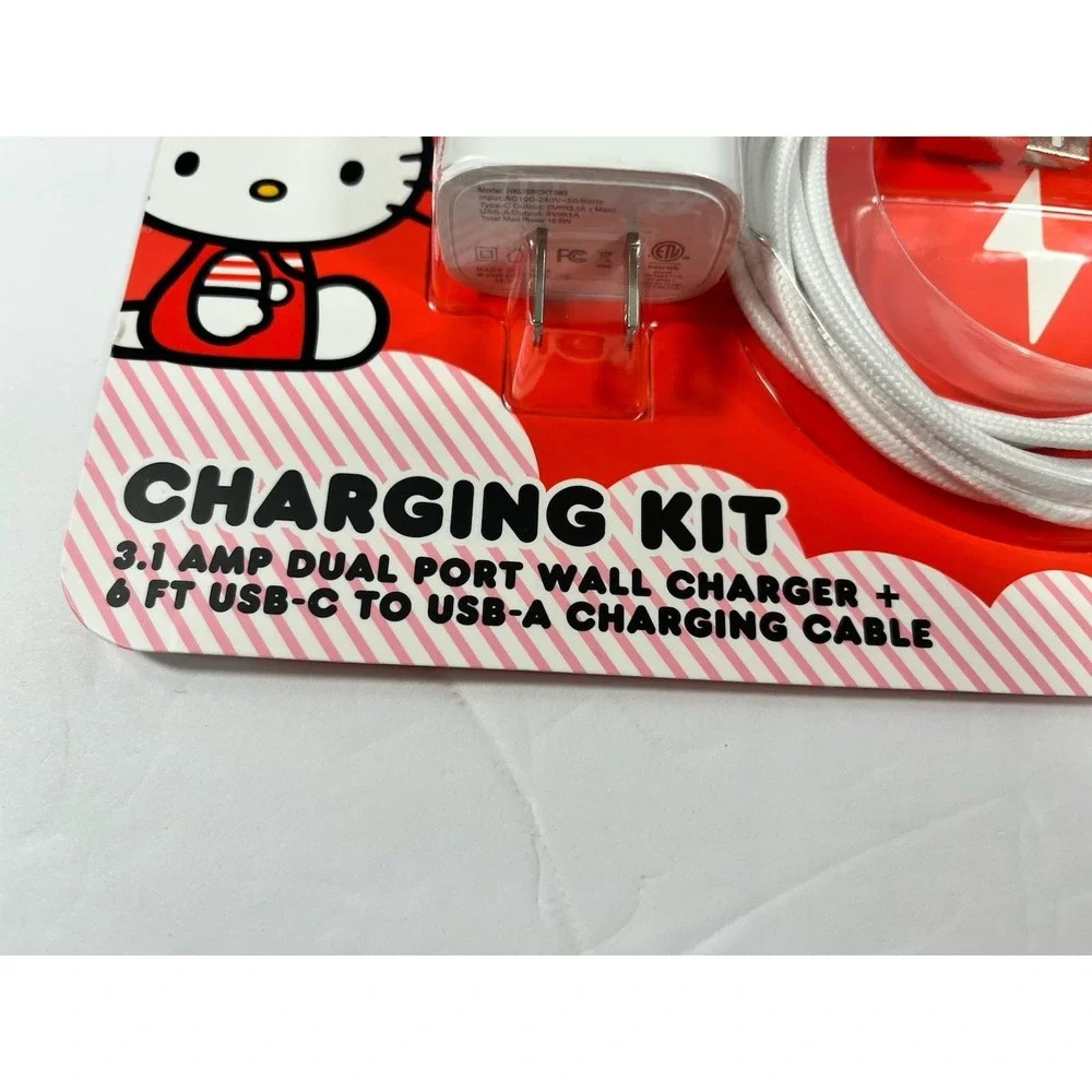 Hello Kitty by Sanrio 6ft USB Red Charging Cable Dual Port Wall Charger Kit